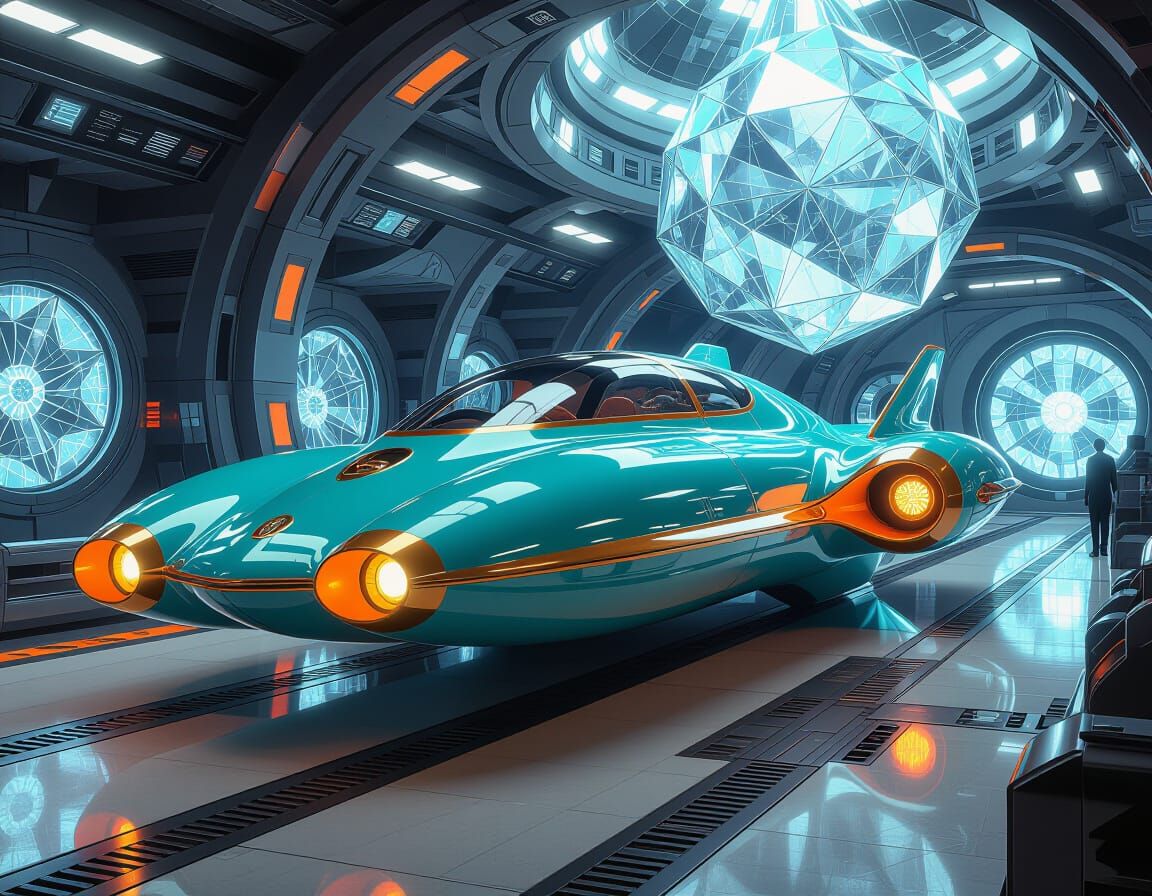 Teal & Orange Conch Space Cruiser in Crystal Dock
