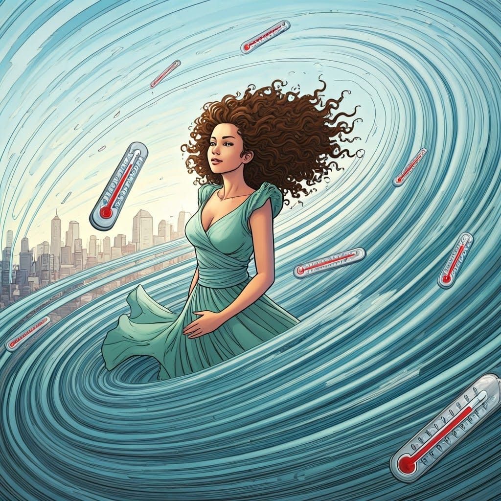 Whimsical Woman Caught in a Swirling Vortex of Wind