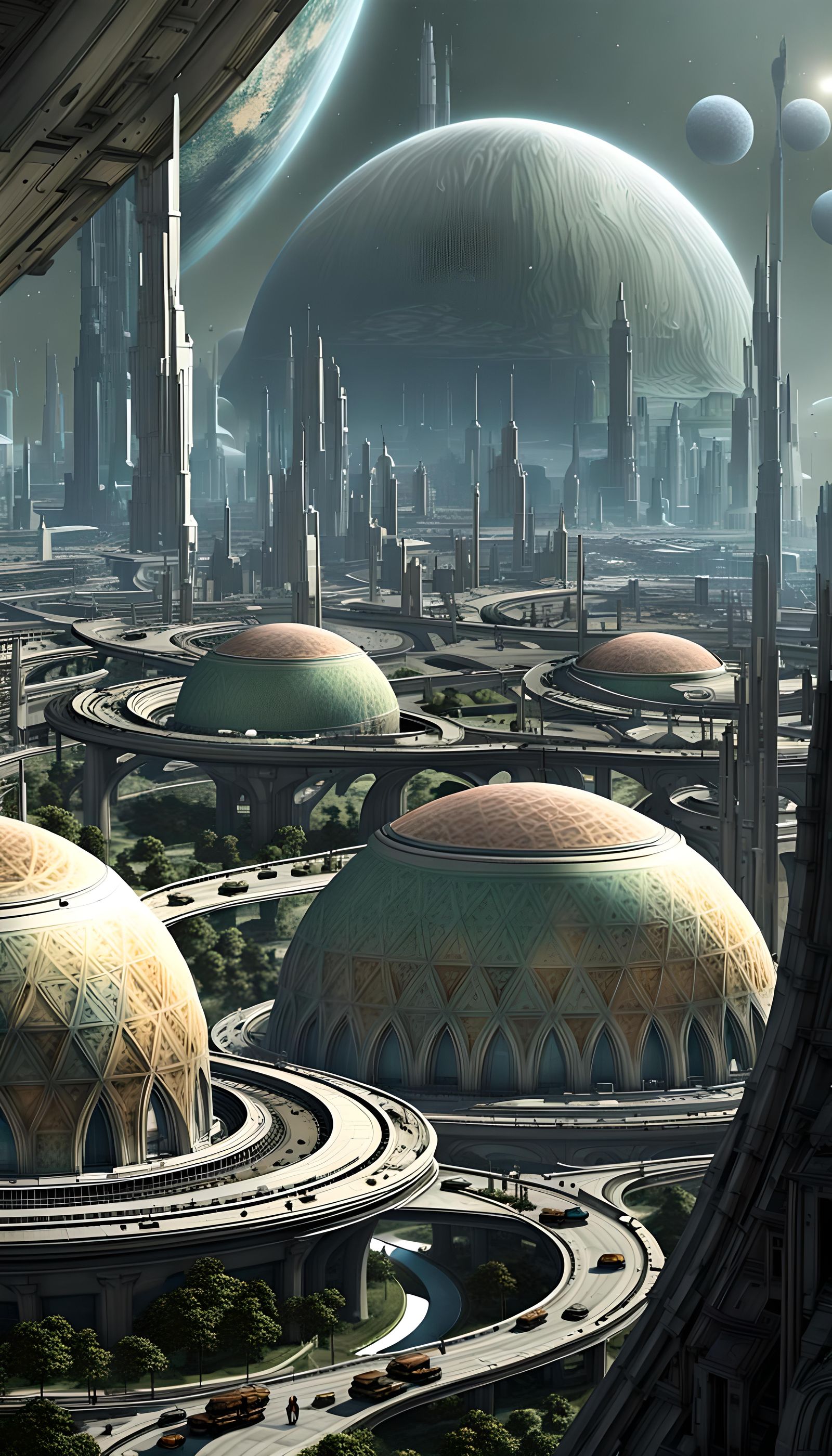 Humanity Thrives in Distant Metropolises Beneath Protective...