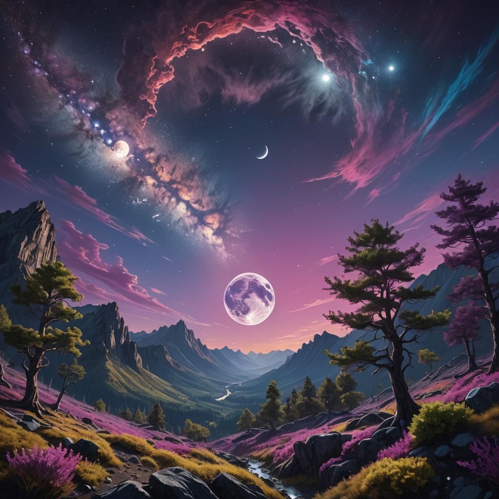 Dreamlike Earthscape with Spectral Moonlight in French Surre...