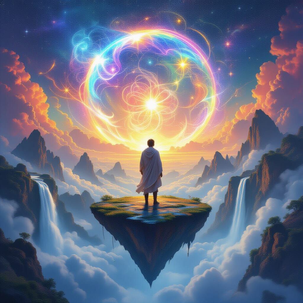 Floating Island in Astral Sky: Cosmic Illustration