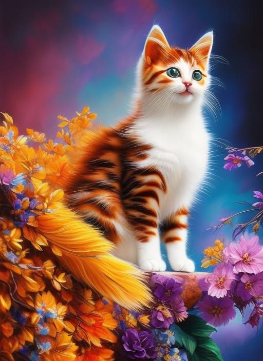 Majestic Kitten in Iridescent Splash Art Style