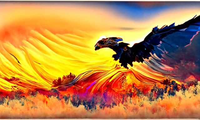 Eagle in Flight Over Golden Sunset Landscape