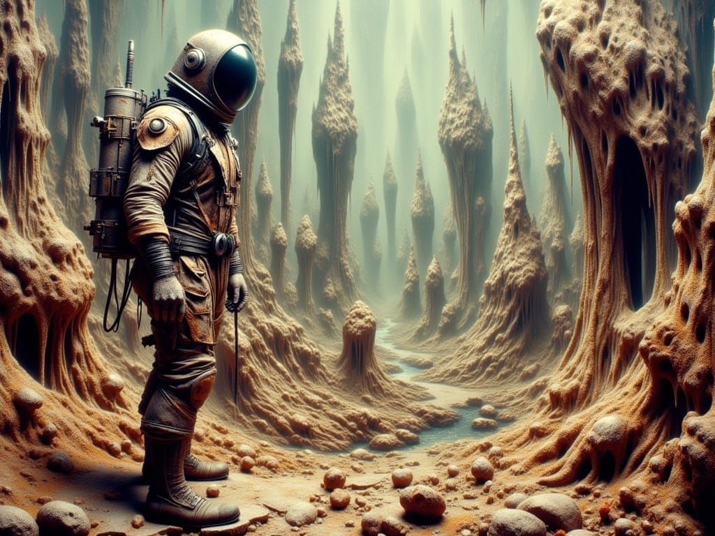 Astronaut on Surreal Planet in Oil Painting Style