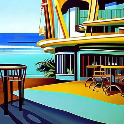 Elegant Art Deco Beachside Cafe with Intricate Details