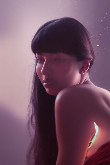 Jameela Jamil meditating, head and shoulders portrait, 8k re...