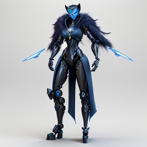 Symmetrical Six-Legged Feline Goddess with Glowing Blue Coat