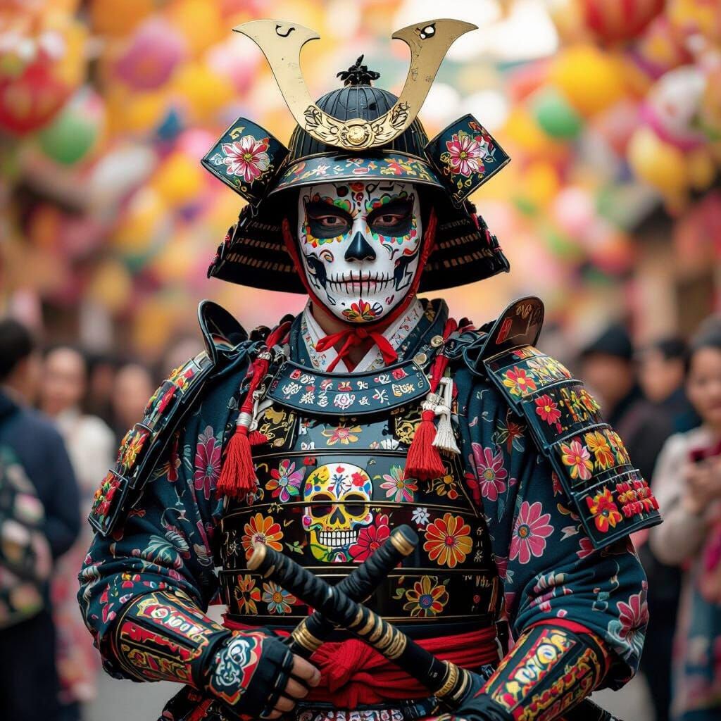 Samurai with Day of the Dead Face Paint