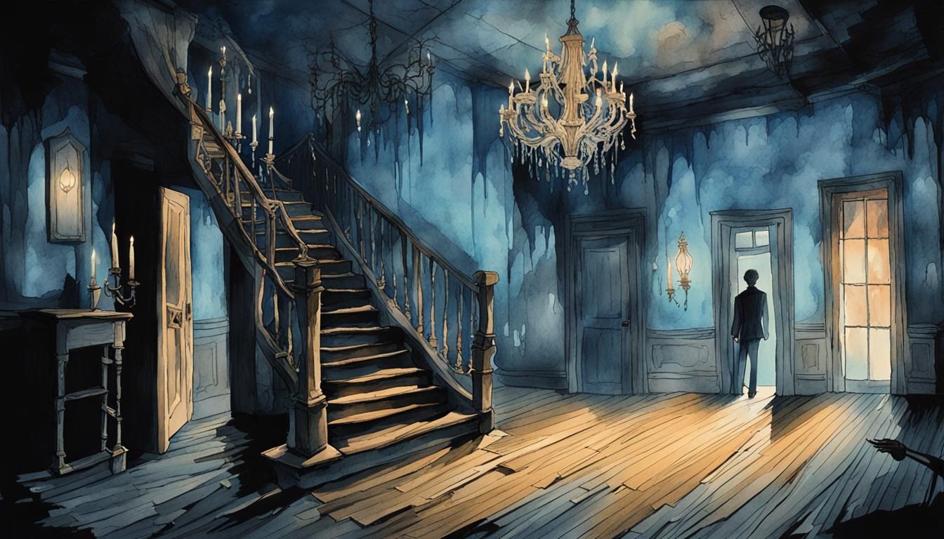 Ethereal Watercolor Scene of Haunted Abode
