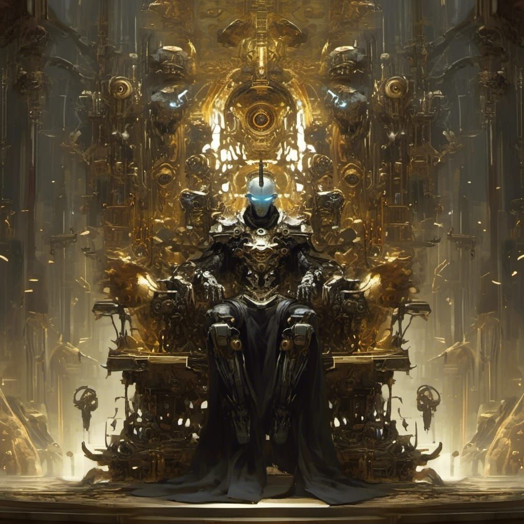 Cyberpunk God of Order Reigns from Clockwork Throne