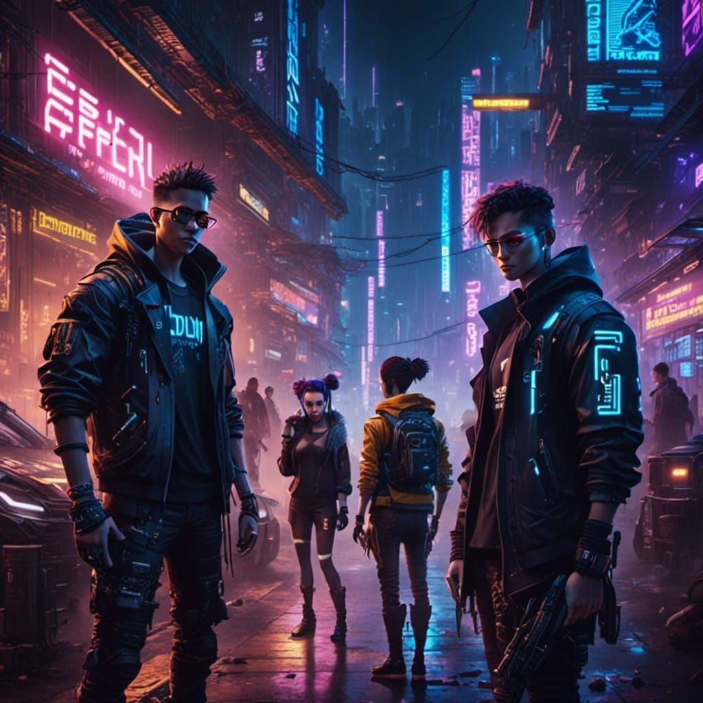 Cyberpunk Gang in Neon Night