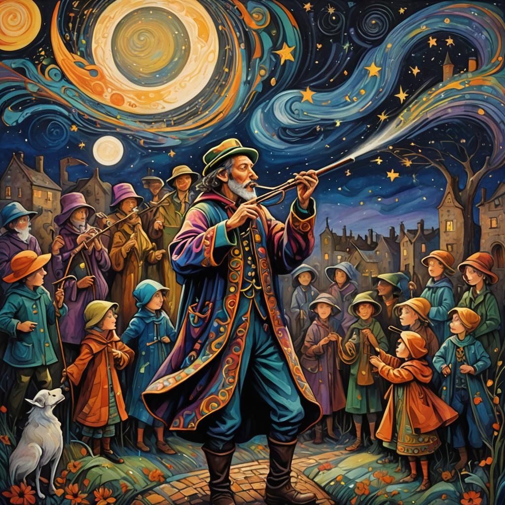 The Pied Piper's Vibrant Dance Under Harvest Moon