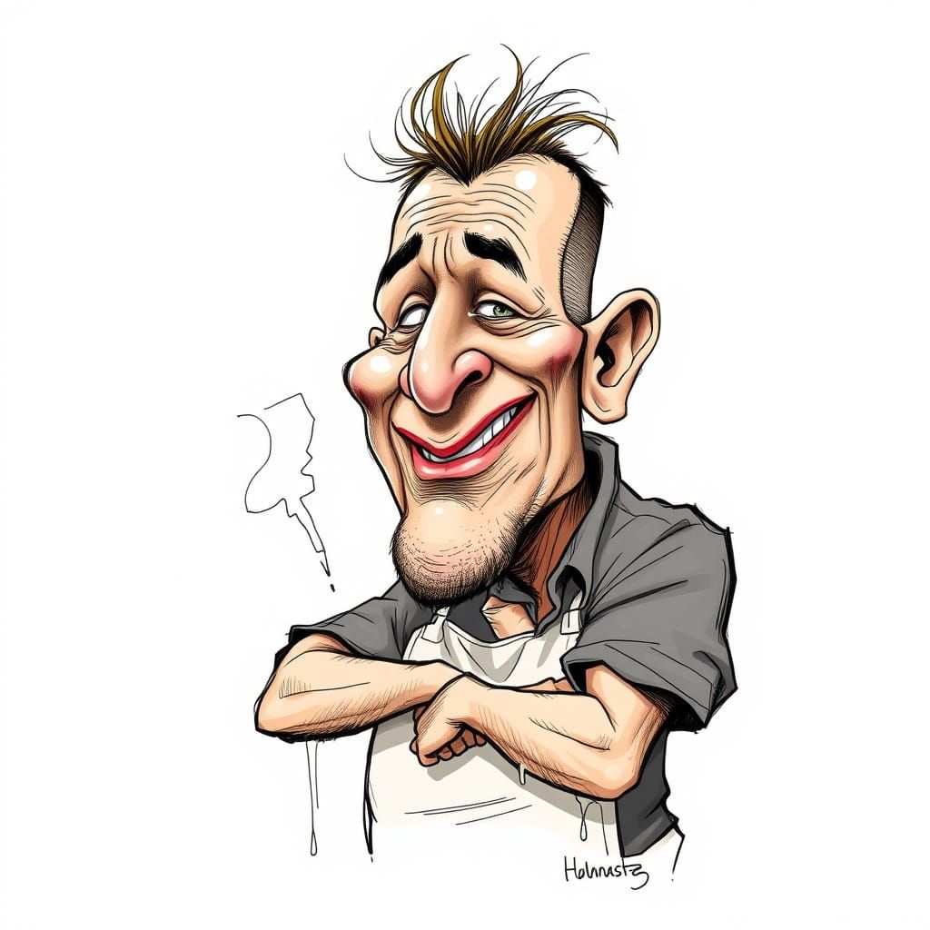 Caricature Portrait of a Character at a BBQ Pit