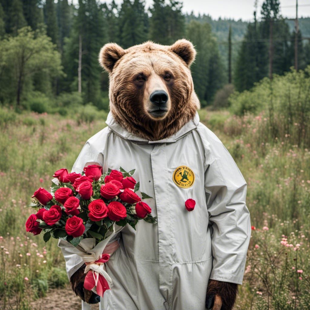 Romantic Brown Bear in Hazmat Attire