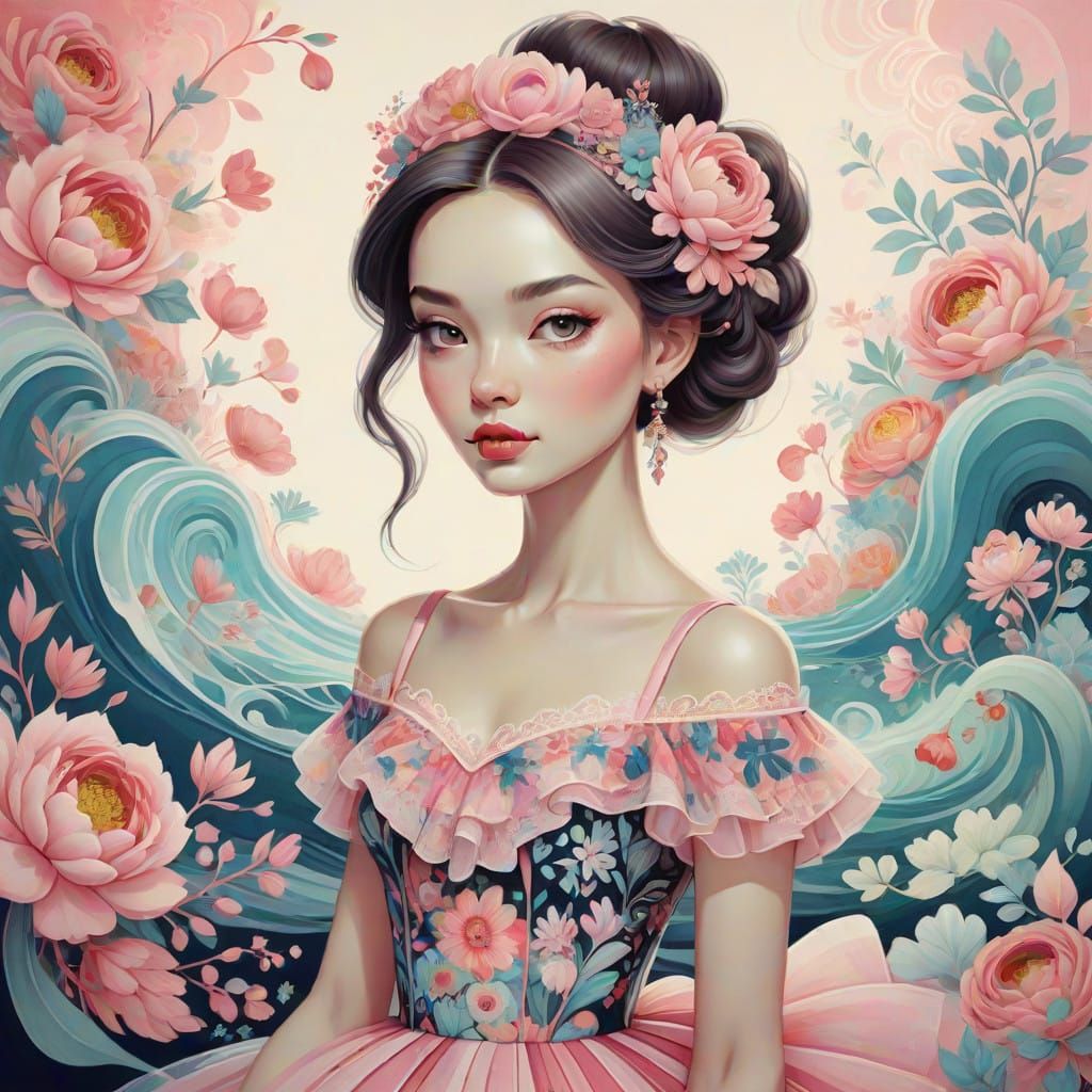 Ethereal Whimsical Girl in Pink Tutu Dress