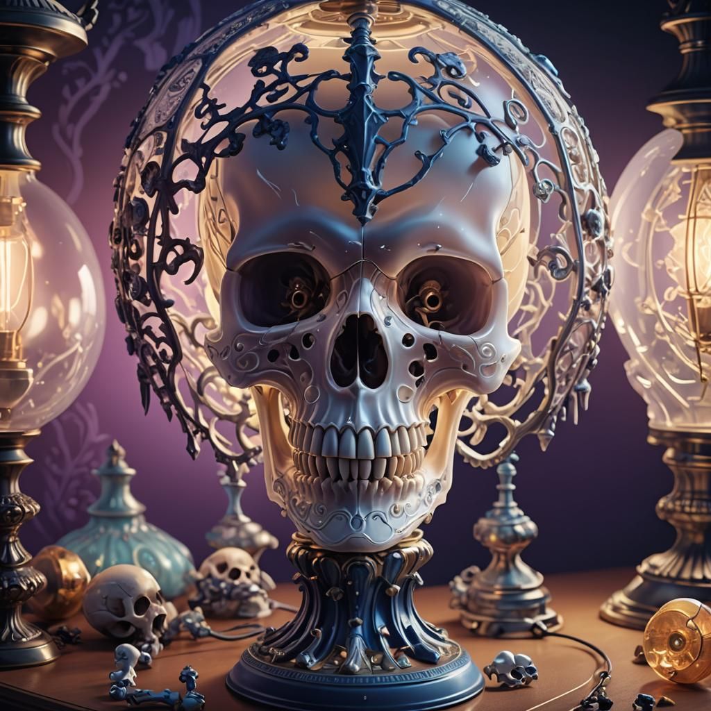 Hyperrealistic Table Lamp with Frosted Glass Skulls