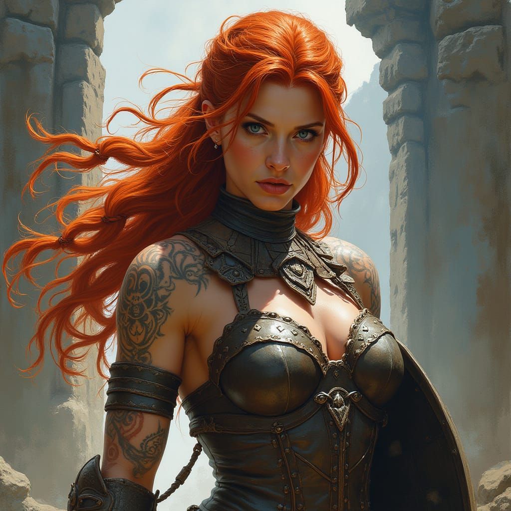 Valkyrie Warrior in Oil Painting Style