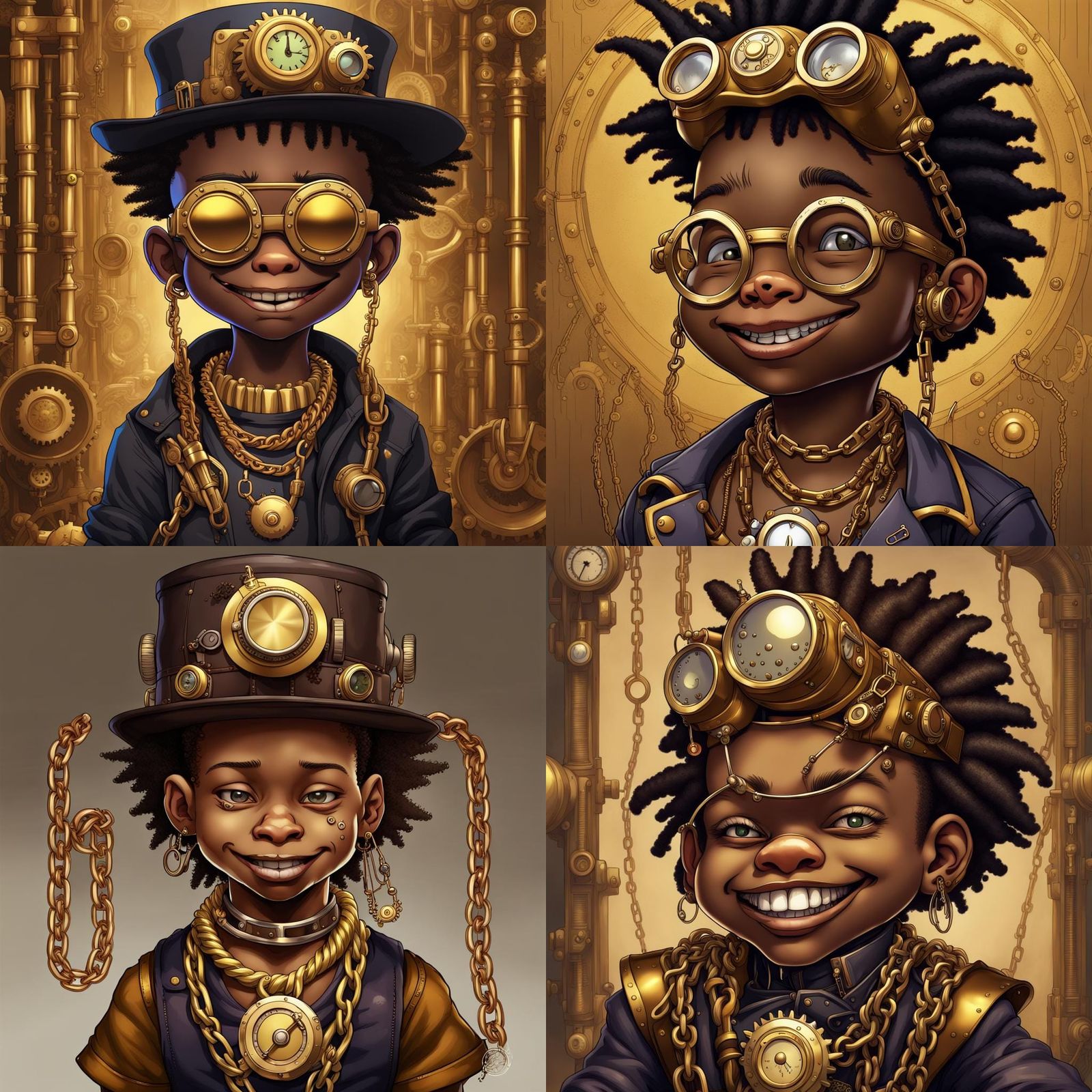 Afrocentric Children Embody Steampunk Elegance in Digital Ar...