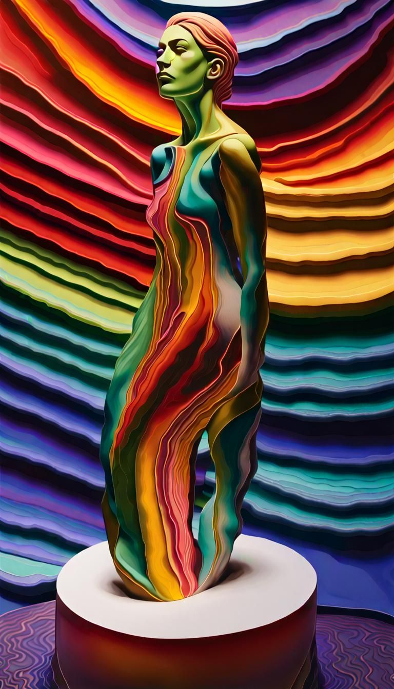 Rainbow Titanium Statues: Maximalist Vorticism Art