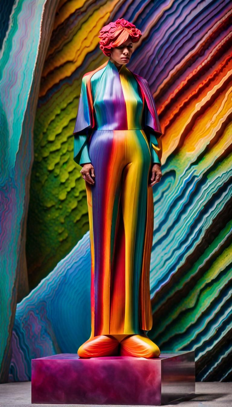 Rainbow Titanium Statues in Vorticism Style