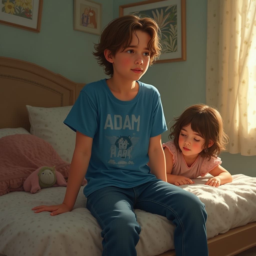 Realistic Portrait of Young Man with Sister