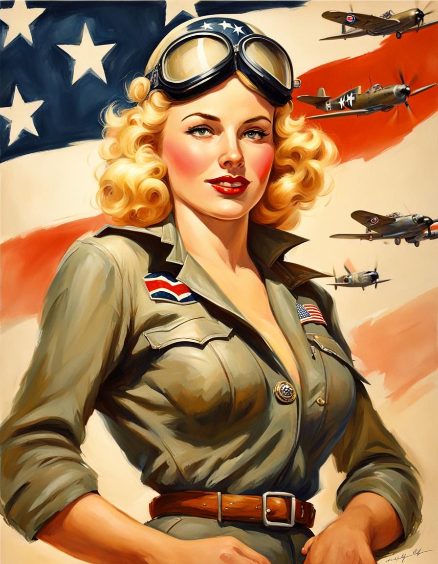 Vibrant Pinup Girl of the Skies in Retro Style