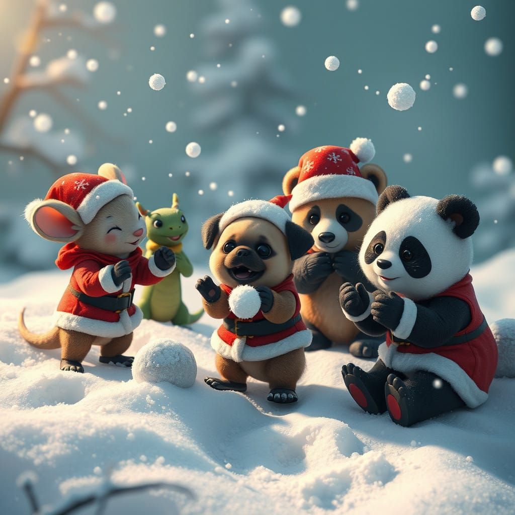 Whimsical Winter Wonderland: Adorable Friends in Santa Suits...