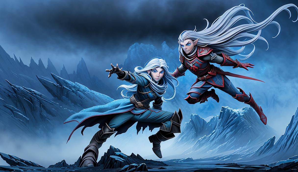 Icy Elven Rogue in Digital Watercolor Style