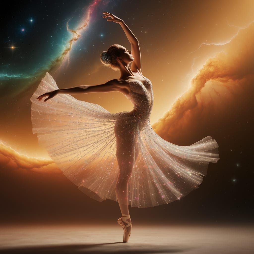 Ethereal Dancer Under Starlit Sky Nebulas