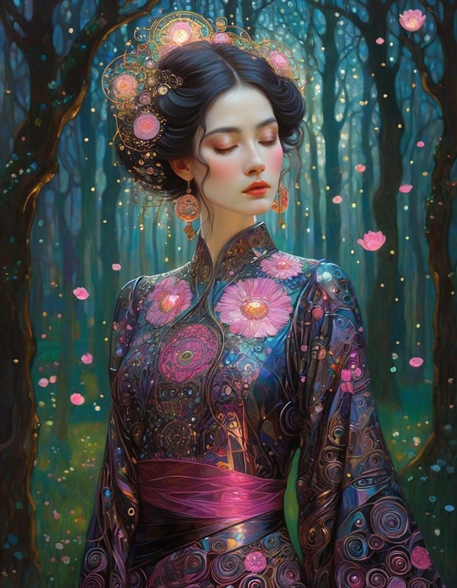 Golden Hour D&D Character in Vibrant Pink Scottish Spring La...