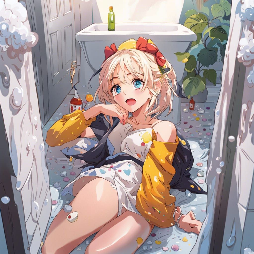 Drunk Girl's Morning After Reality Check in Vibrant Anime St...