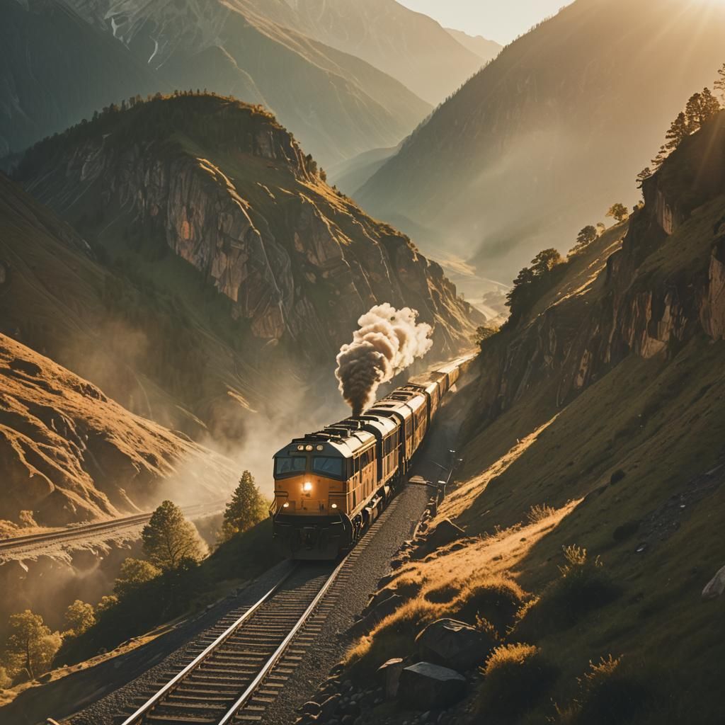 Epic Train Ascends to Majestic Mountain Landscape