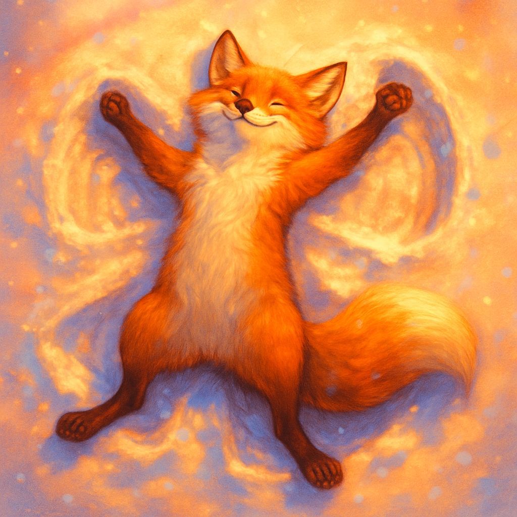 Relaxed Fox Makes Snow Angels: Digital Illustration