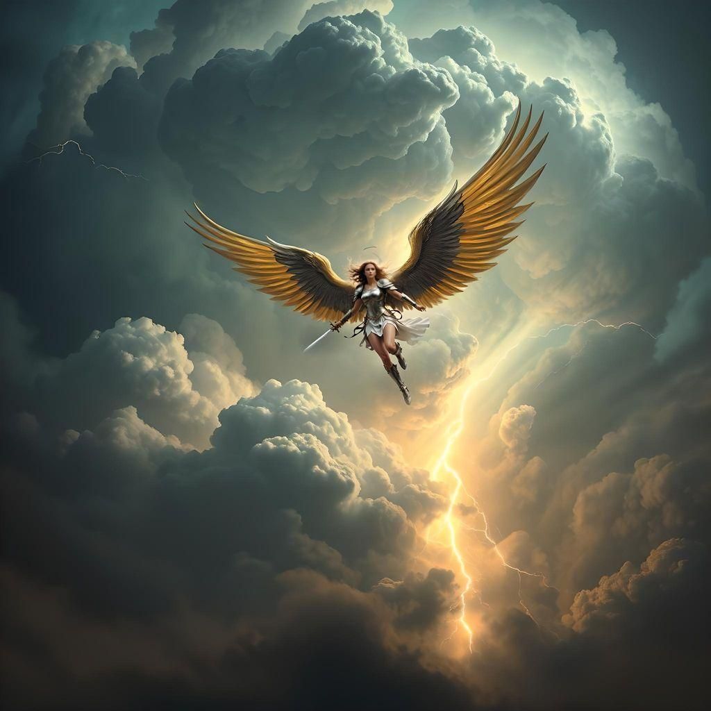 Angel Warrior Flies Through Storm