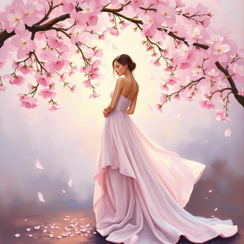 Elegant Woman in Lavender Hues Oil Painting