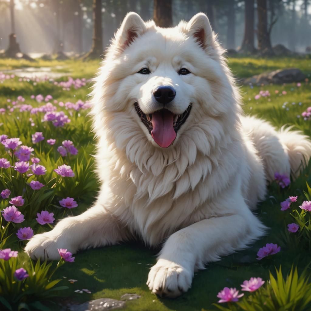 Hyper Detailed Samoyed Portrait in Vibrant Cyberpunk Style