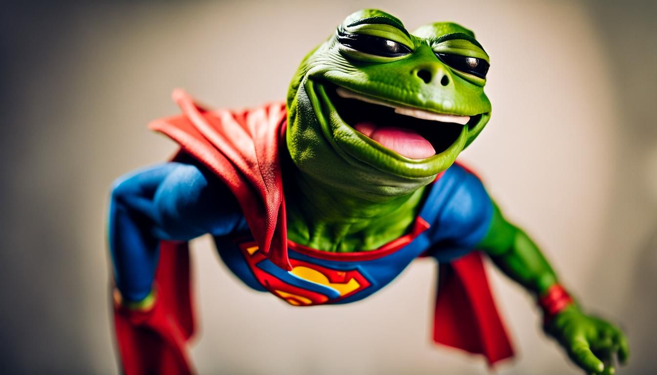 Pepe the Frog as Cyberpunk Superman in Flight