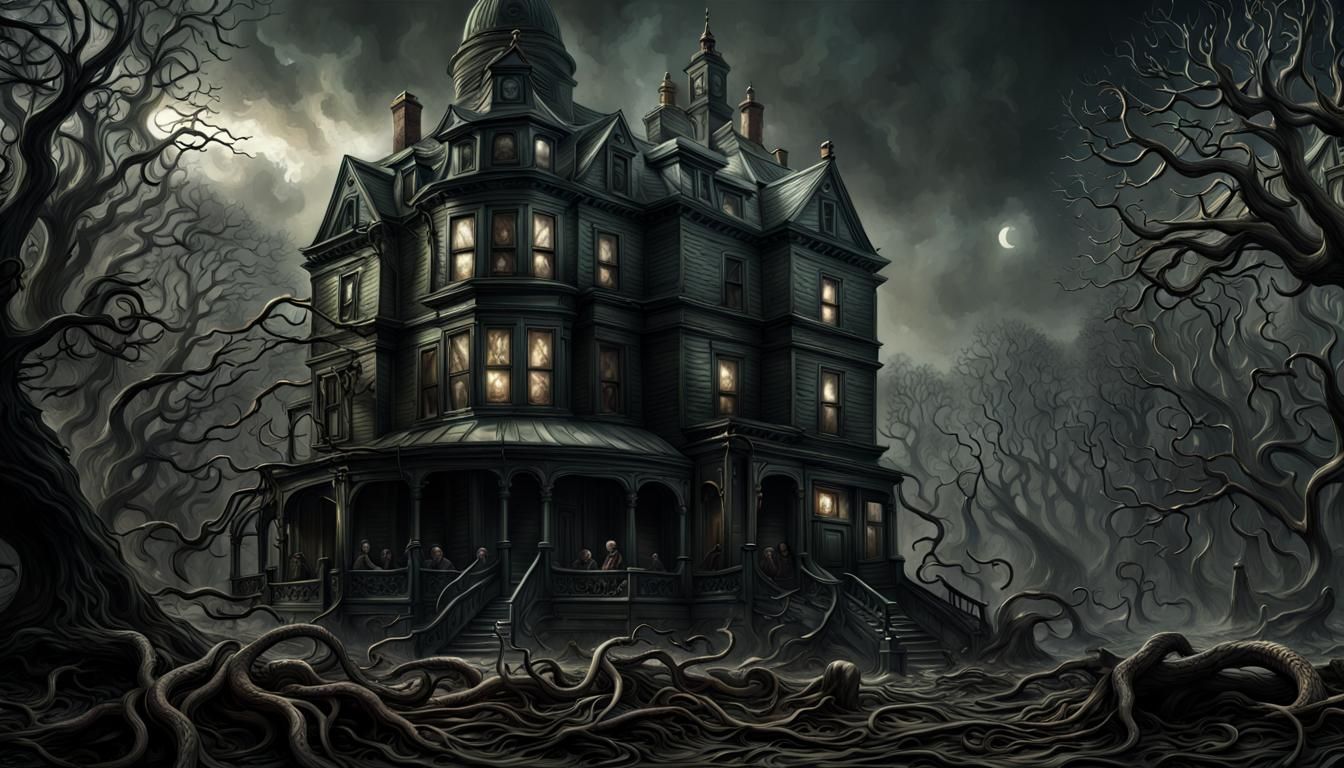 Lovecraftian Horror Scene, a Maximalist Digital Painting