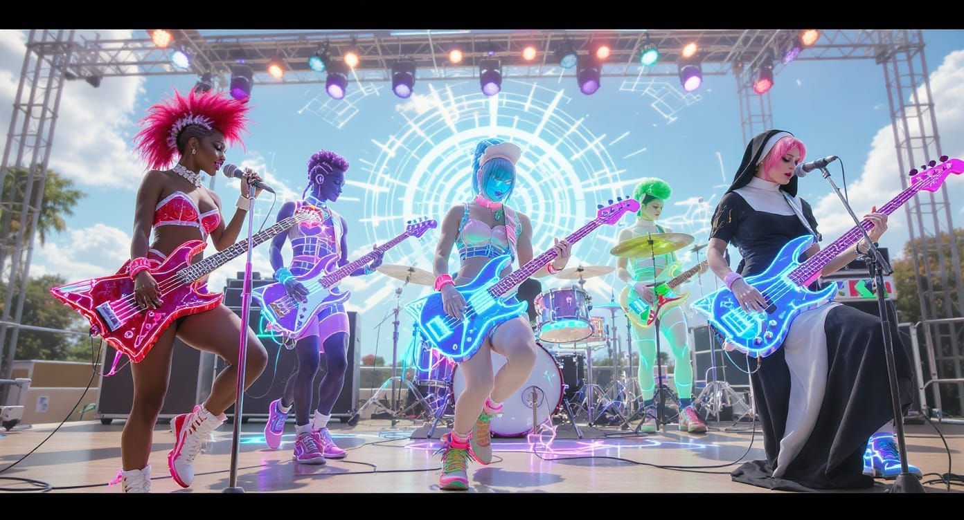 Futuristic Holographic Rock Band in Punk Style