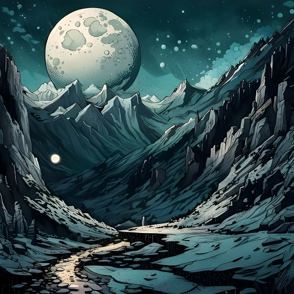 Dreamy Mountain Landscape at Night