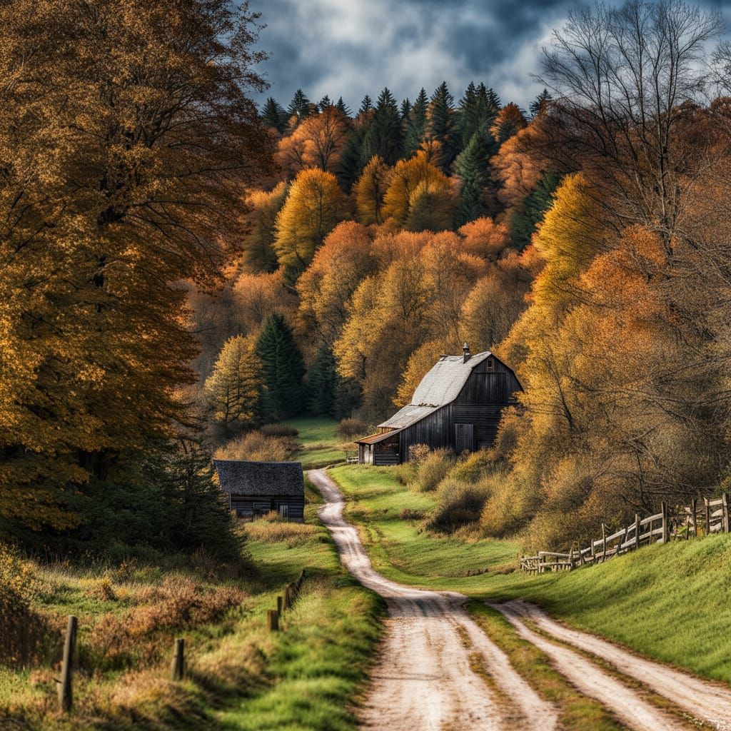 Autumn Family Farm: Hyperrealistic 64 Megapixel Image