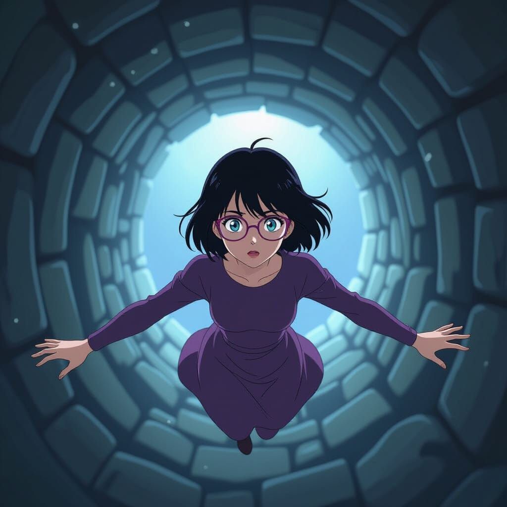Anime Woman Falling Through Tunnel