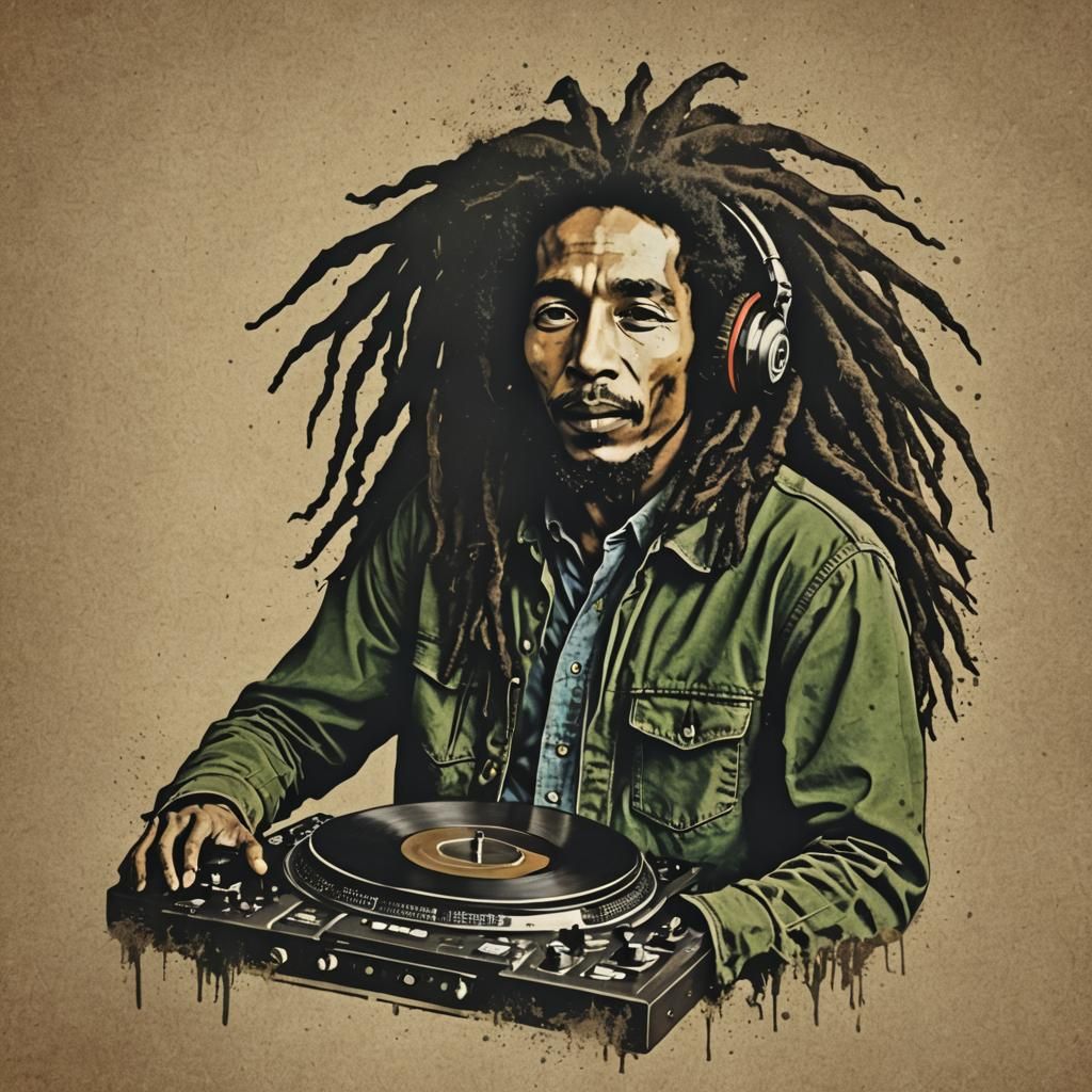 Reggae Rhythm DJ in a Vibrant Tropical Setting