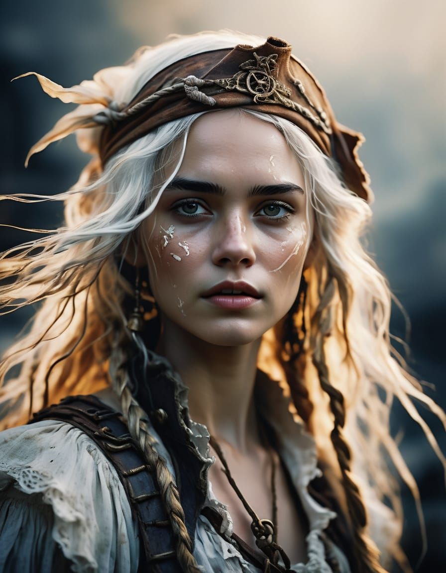 Ethereal Pirate Maiden in Soft Watercolor