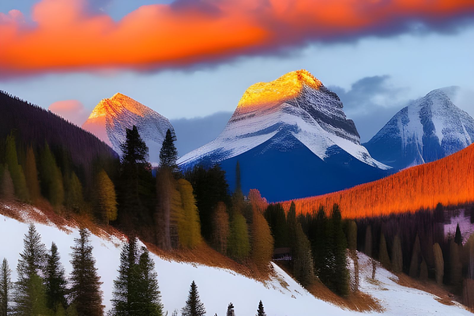 Serene Sunset Over Snowy Mountainscape