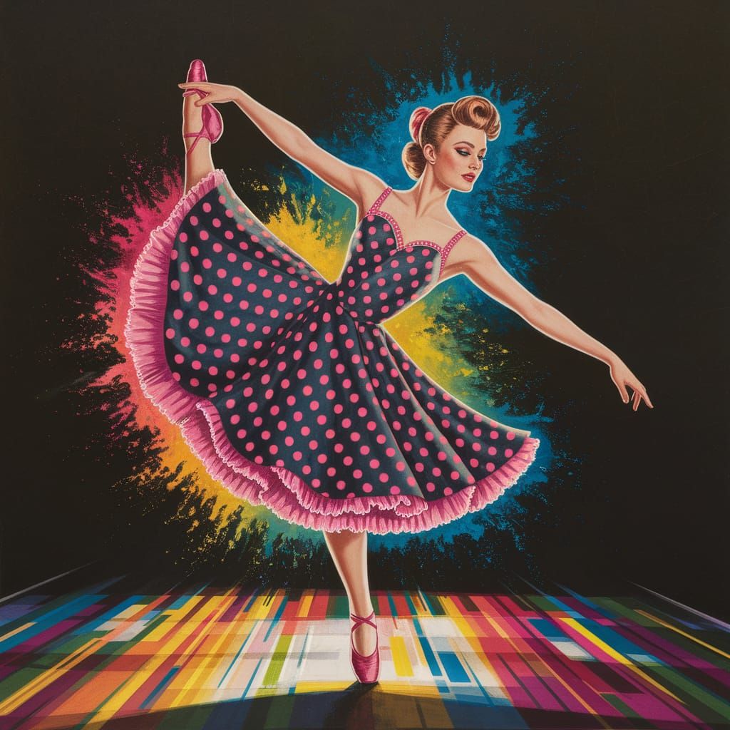 Polka Dot Dancer in Gouache Painting with Retro Style