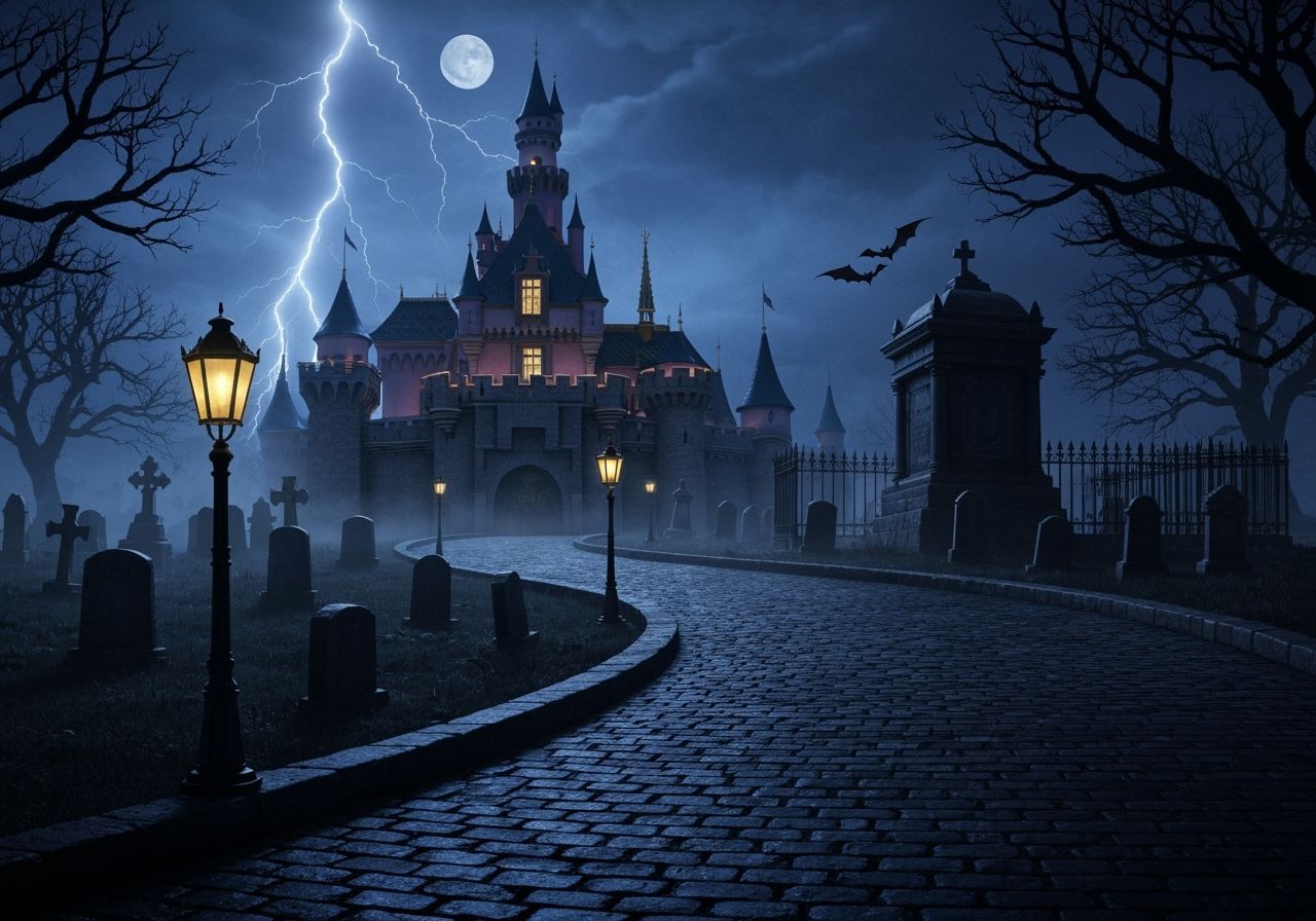 Scary Halloween Castle with Graveyard and Cobblestone Drive