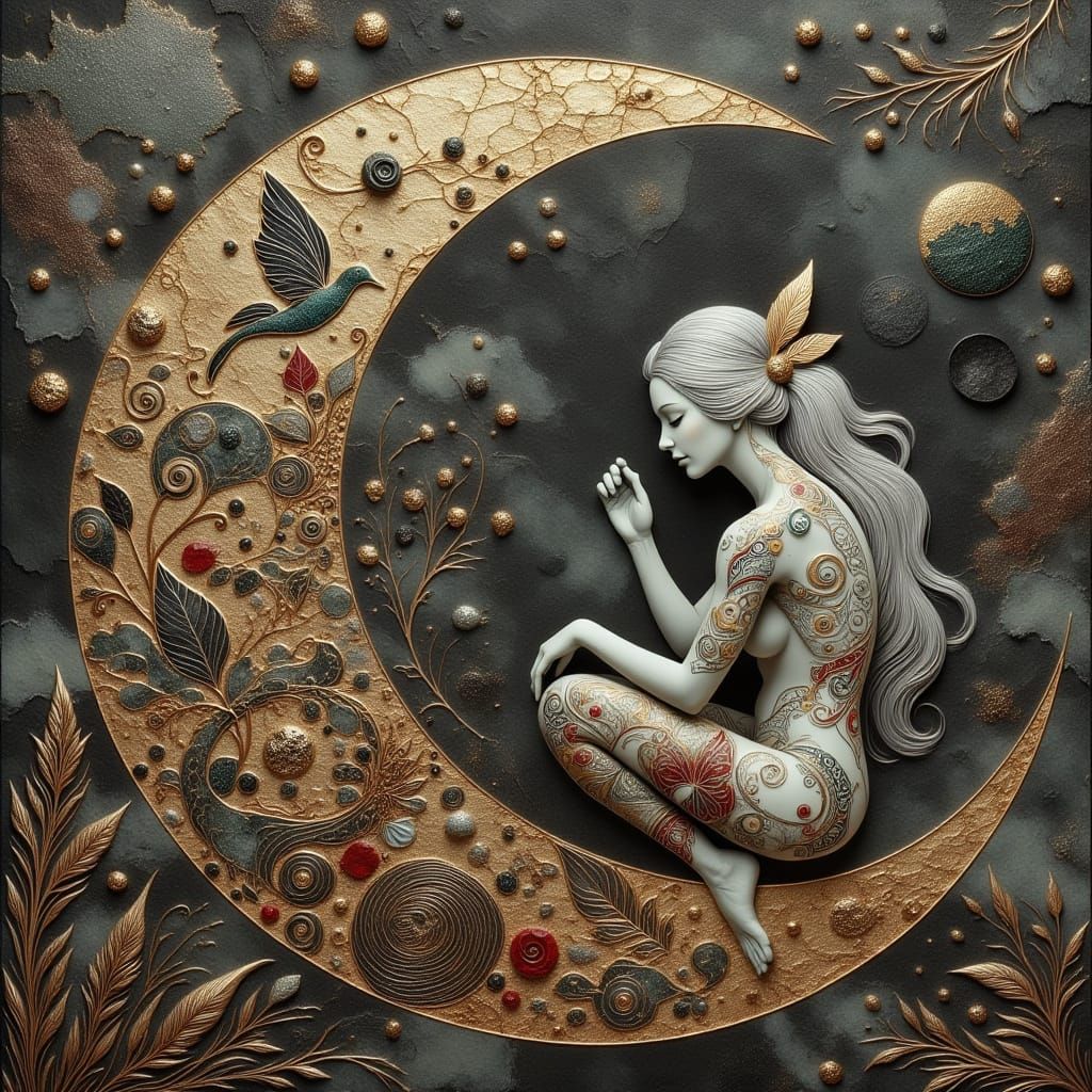 Ethereal Bohemian Goddess in Impasto Oil Art