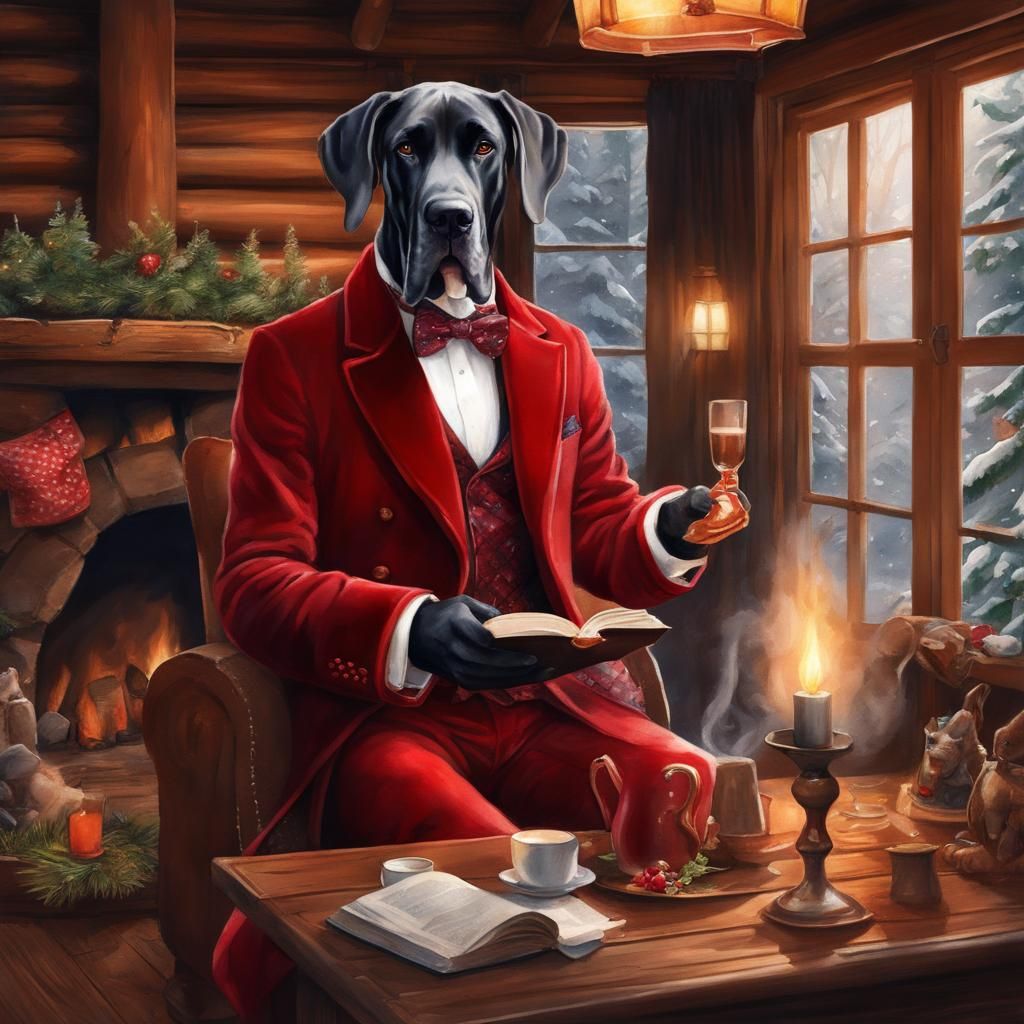 Elegant Great Dane Surrounded by Winter Wonderland