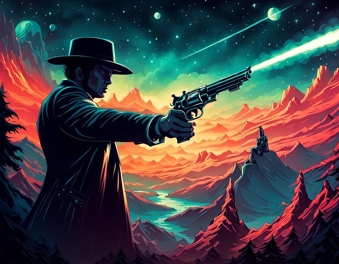 Surrealist Space Gunslinger in Constellation Art
